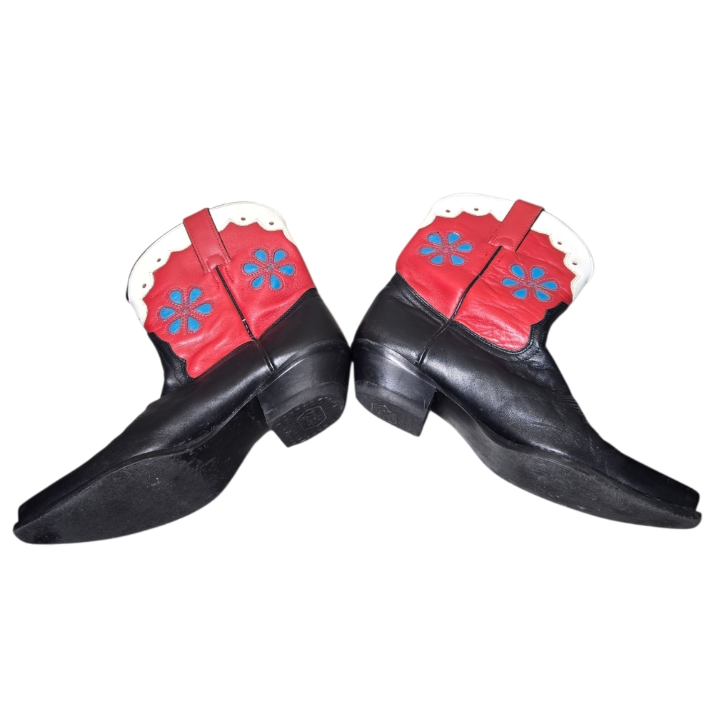 Vintage Tony Lama Black Red White Blue Flower Western Leather Boots Size 7 - Picture 3 of 16